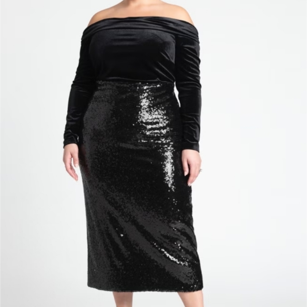 Eloquii Black Velvet Sequin Dress